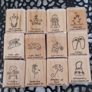 VINTAGE RETIRED 2004 STAMPIN' UP!  SET OF 12 A LITTLE LOVE RUBBER MOUNTED STAMPS
